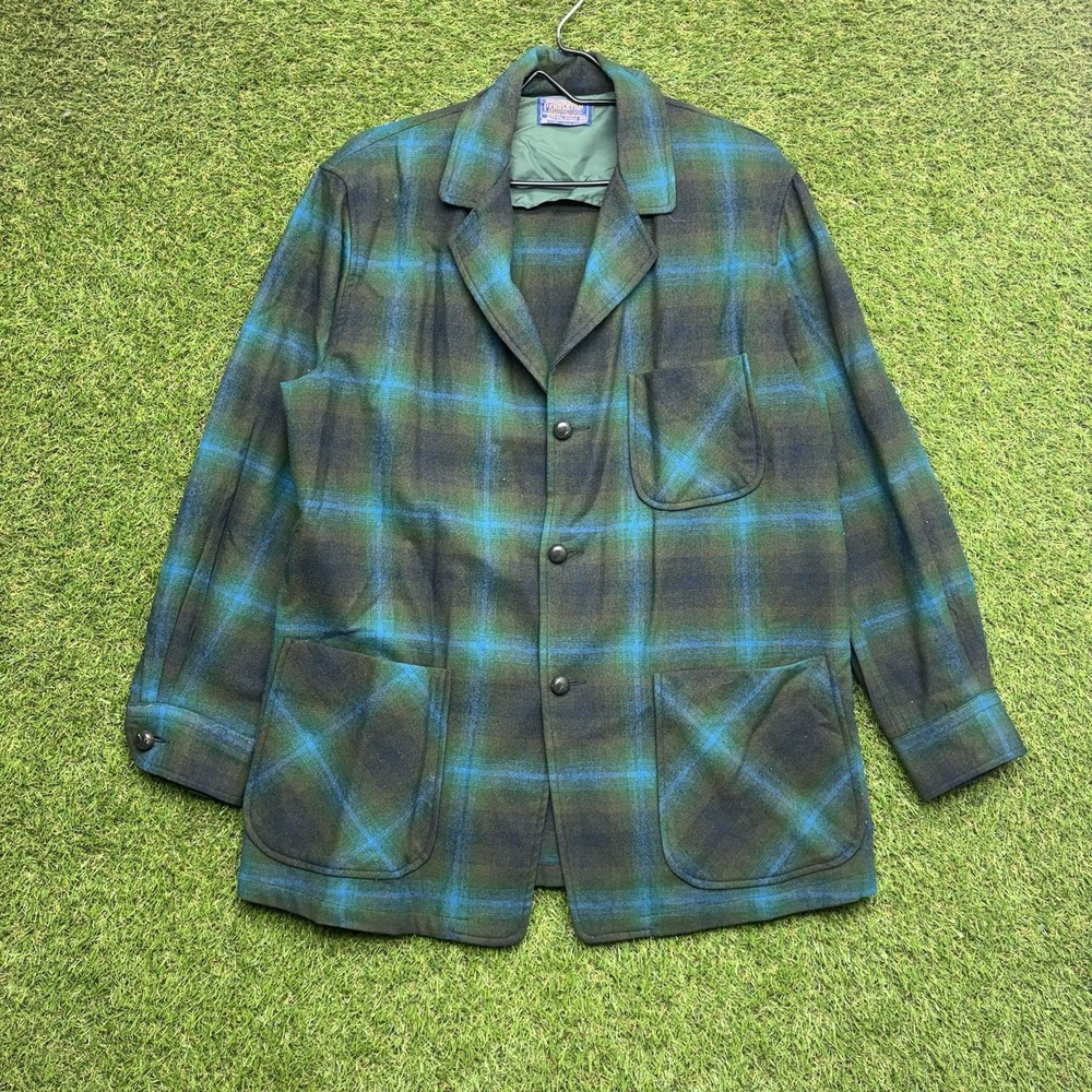 Vintage Pendleton Jacket Mens Medium Plaid Virgin Wool Sport Coat Blazer 70s